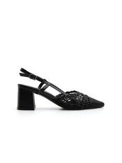 Slingback ricamata con tacco quadrato - NERO