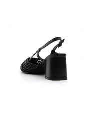 Slingback ricamata con tacco quadrato - NERO