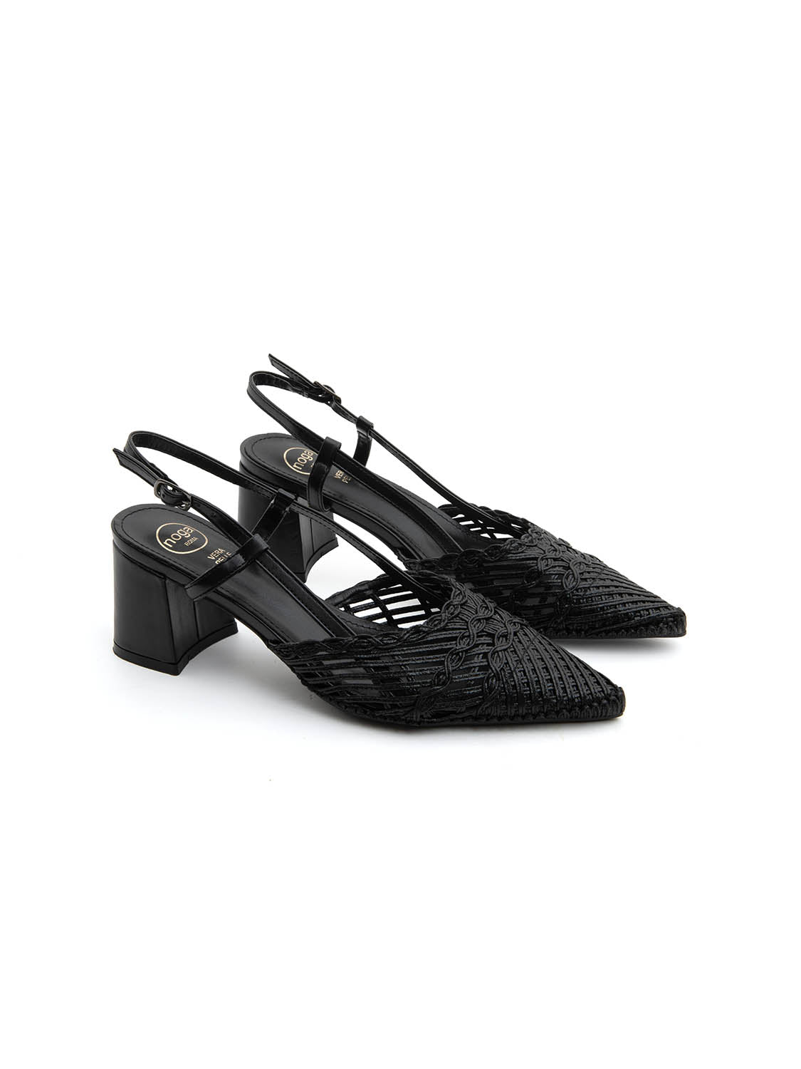 Slingback ricamata con tacco quadrato - NERO