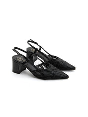 Slingback ricamata con tacco quadrato - NERO