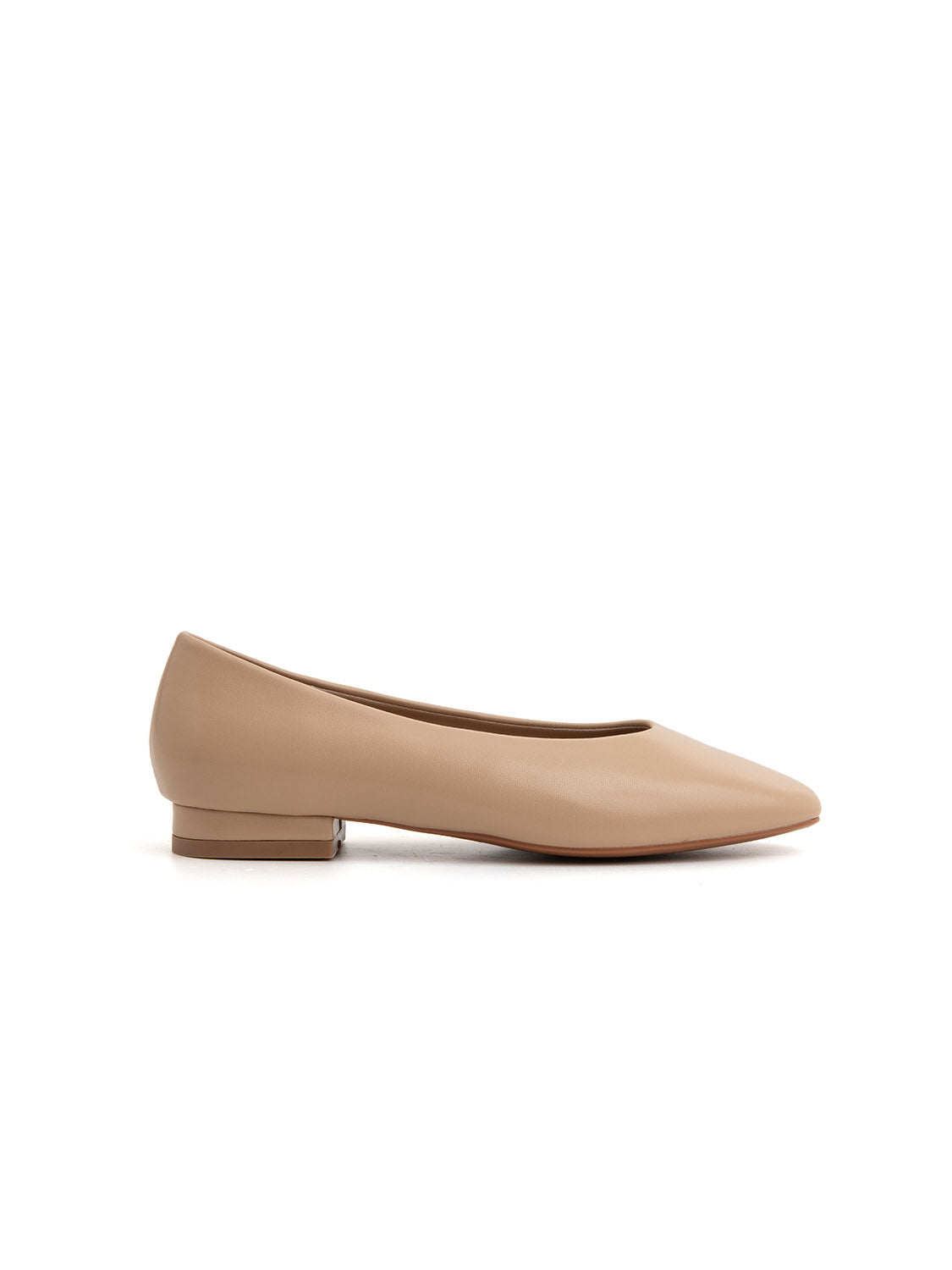 Minimal ballerina flat with sweetheart neckline - KHAKI