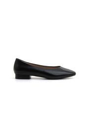Minimal ballerina flat with sweetheart neckline - BLACK