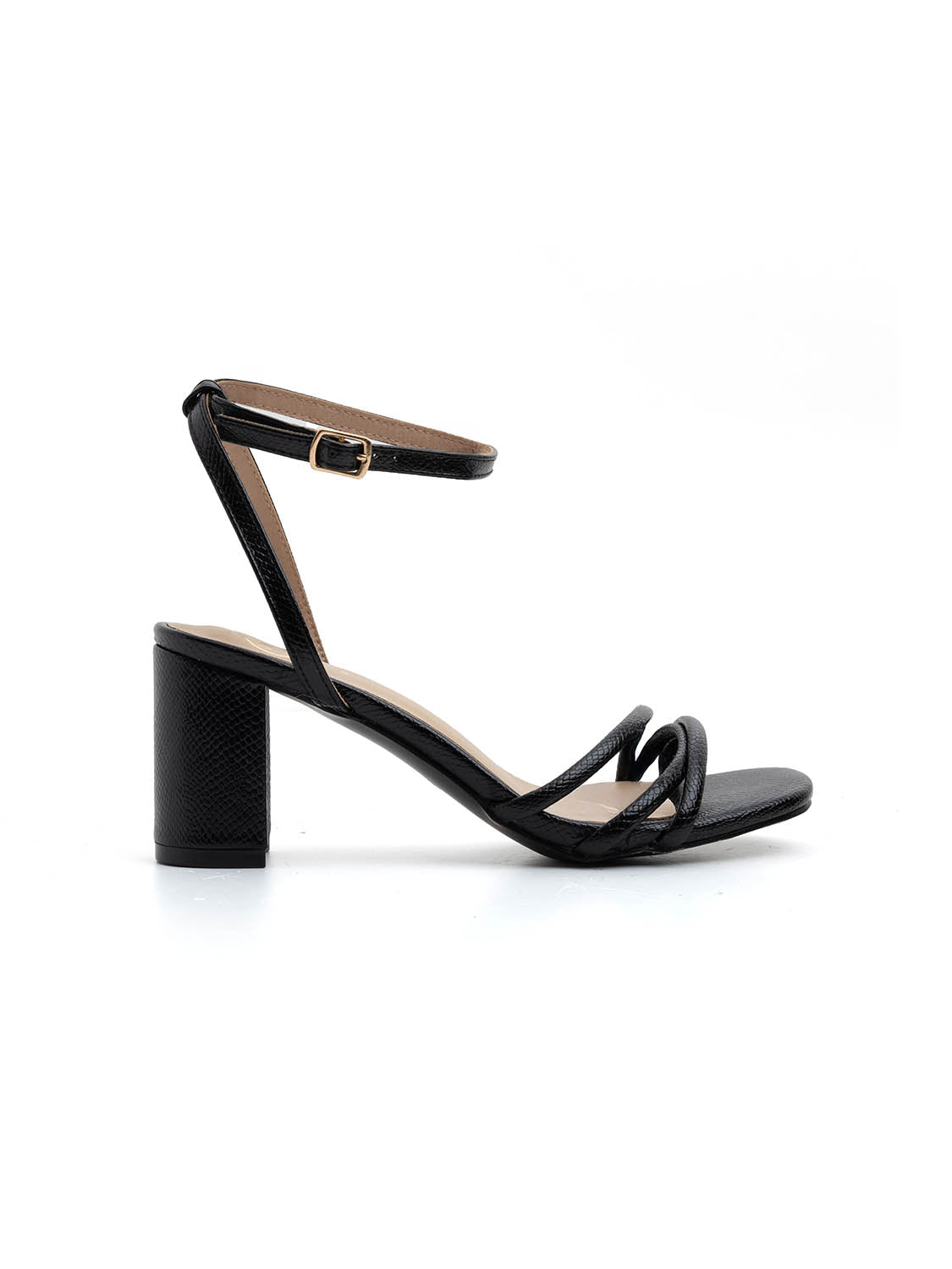 Sandalo multi-strip con tacco largo - NERO
