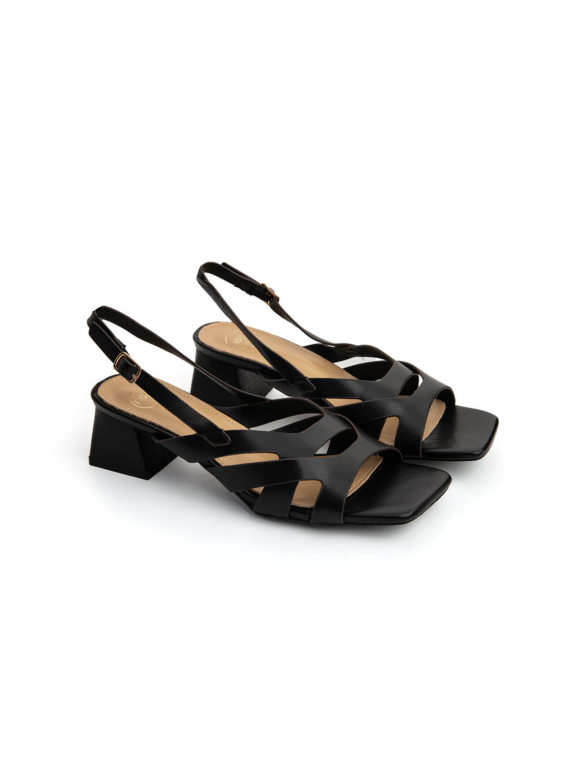Cross strap sandal with block heel - BLACK