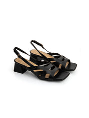 Cross strap sandal with block heel - BLACK