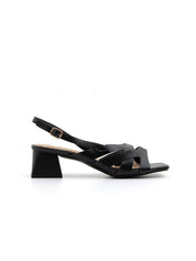 Cross strap sandal with block heel - BLACK