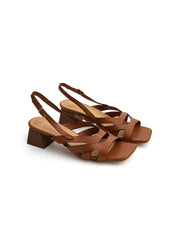 Brown square heel cross sandal