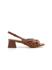 Brown square heel cross sandal