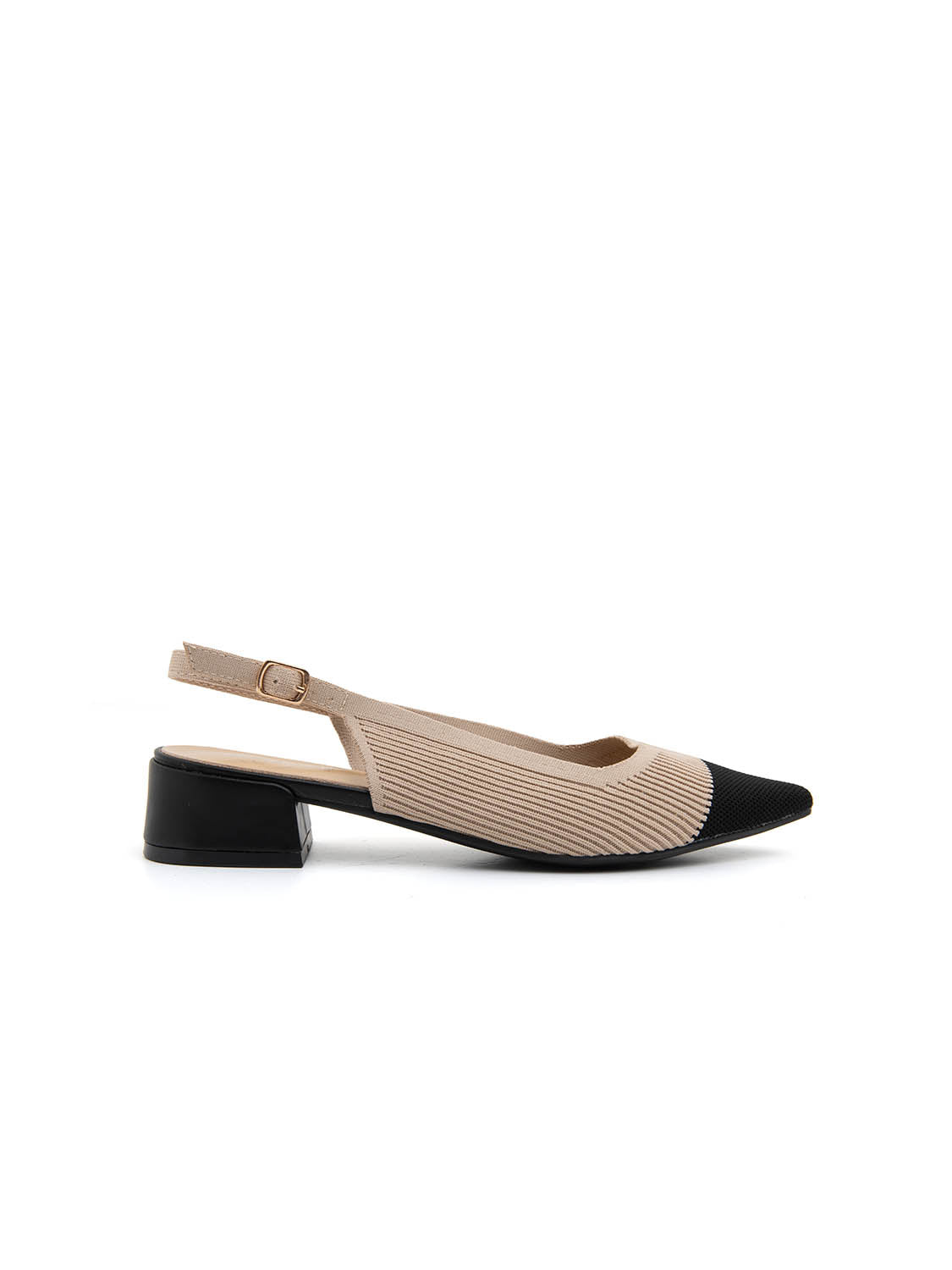 Slingback microintrecciata con punta a contrasto - BEIGE