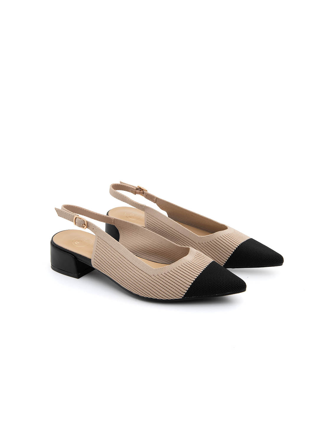 Slingback microintrecciata con punta a contrasto - BEIGE