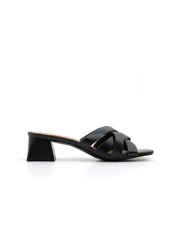 Cross-strap sabot with block heel - BLACK