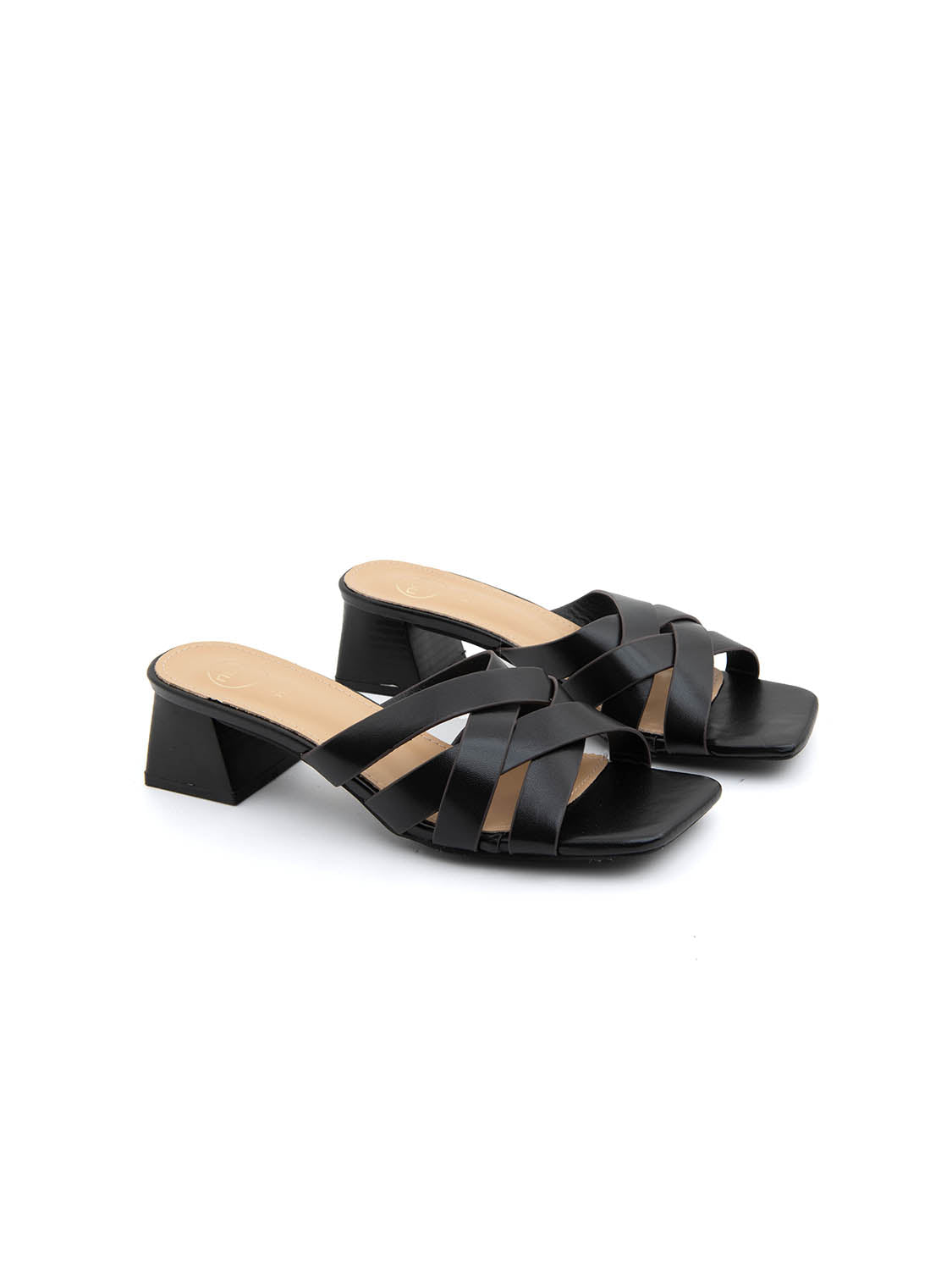 Sabot cross-band con tacco quadrato - NERO