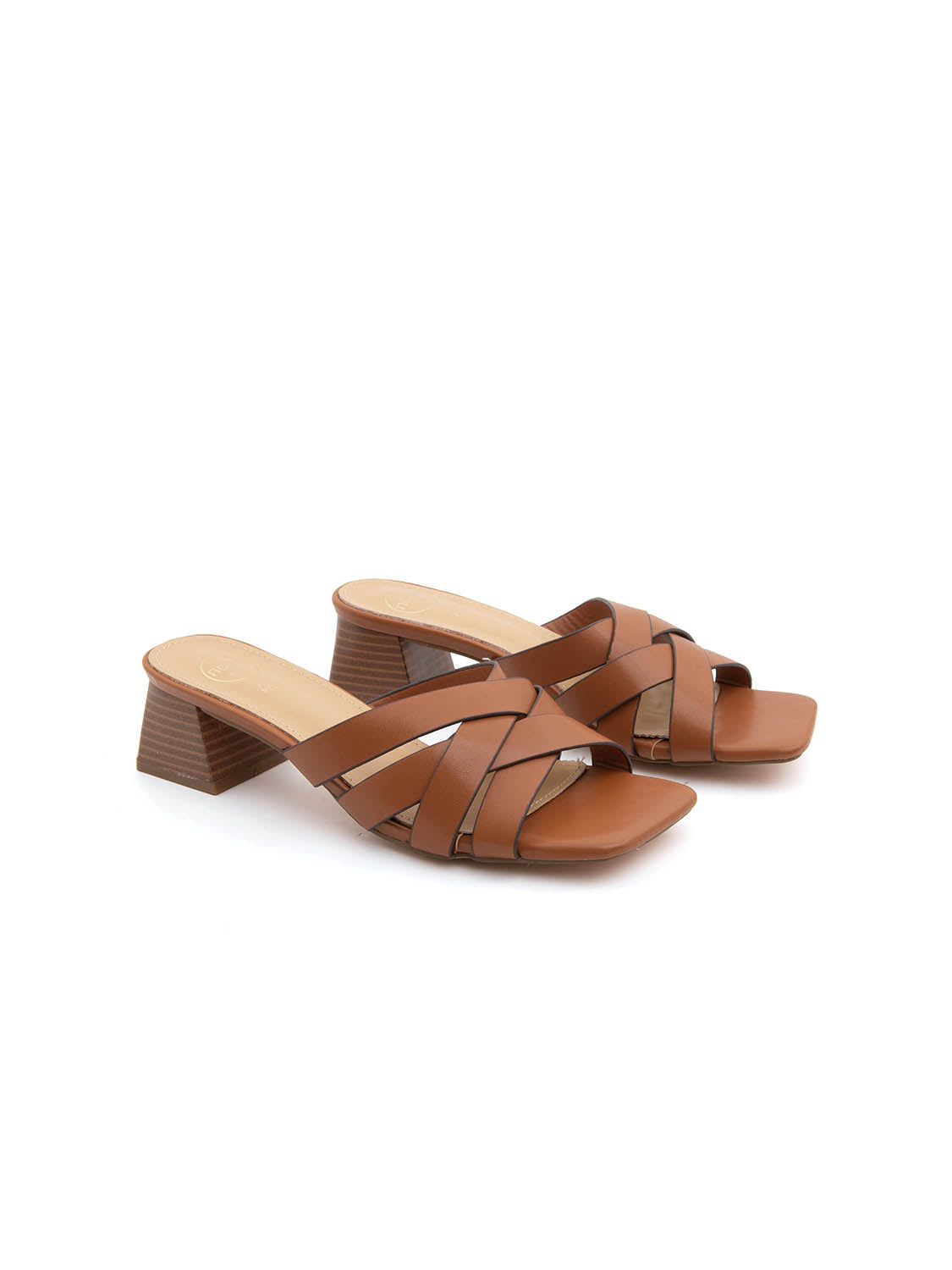 Cross-strap square-heel clogs - BROWN