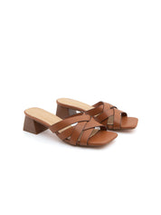 Cross-strap square-heel clogs - BROWN