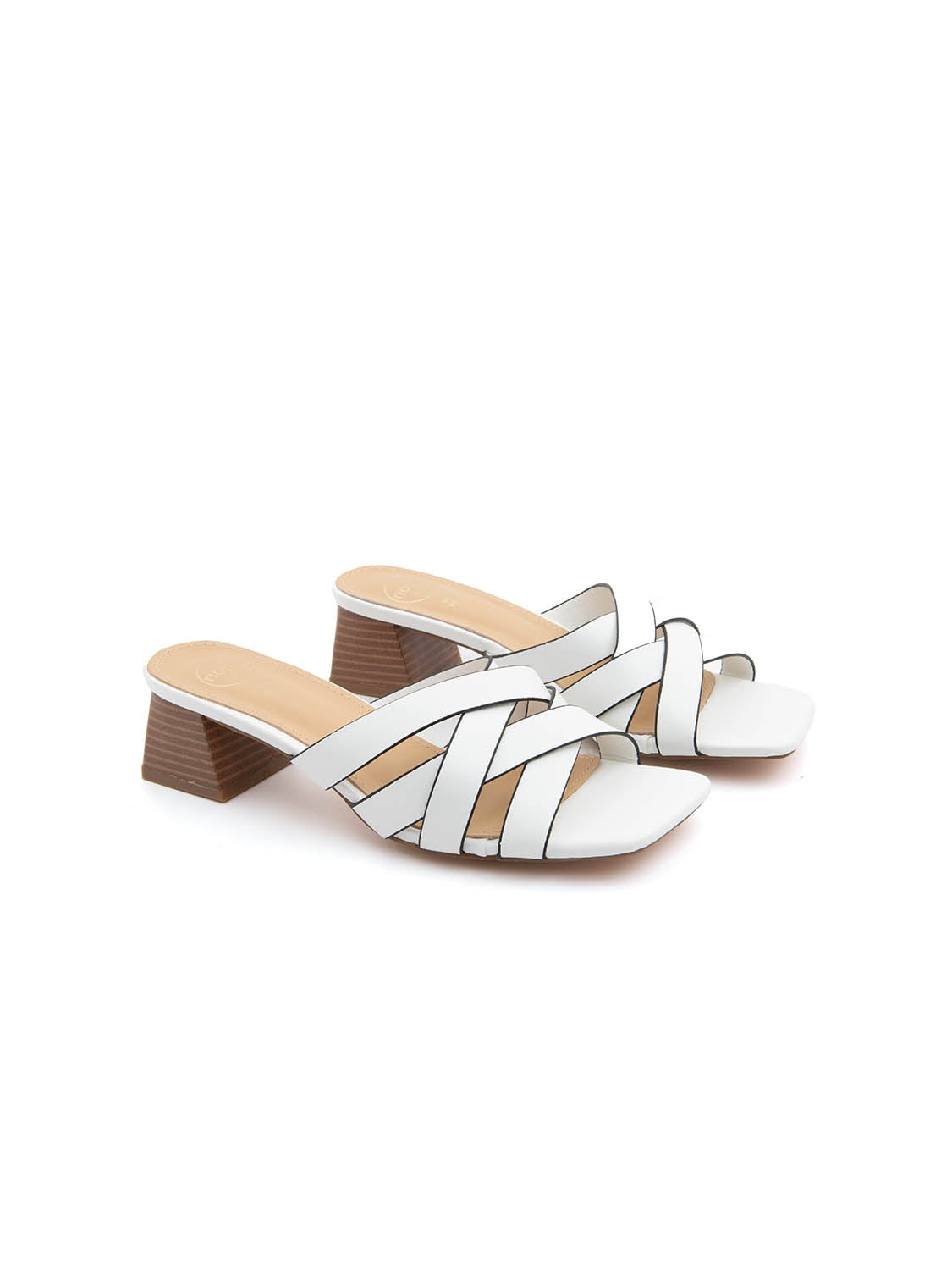 Sabot cross-band con tacco quadrato - BIANCO