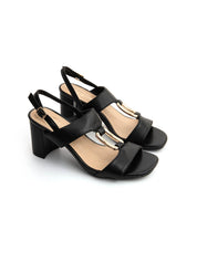 Gold buckle sandal with block heel - BLACK