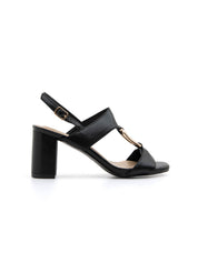 Gold buckle sandal with block heel - BLACK