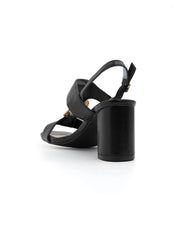 Gold buckle sandal with block heel - BLACK