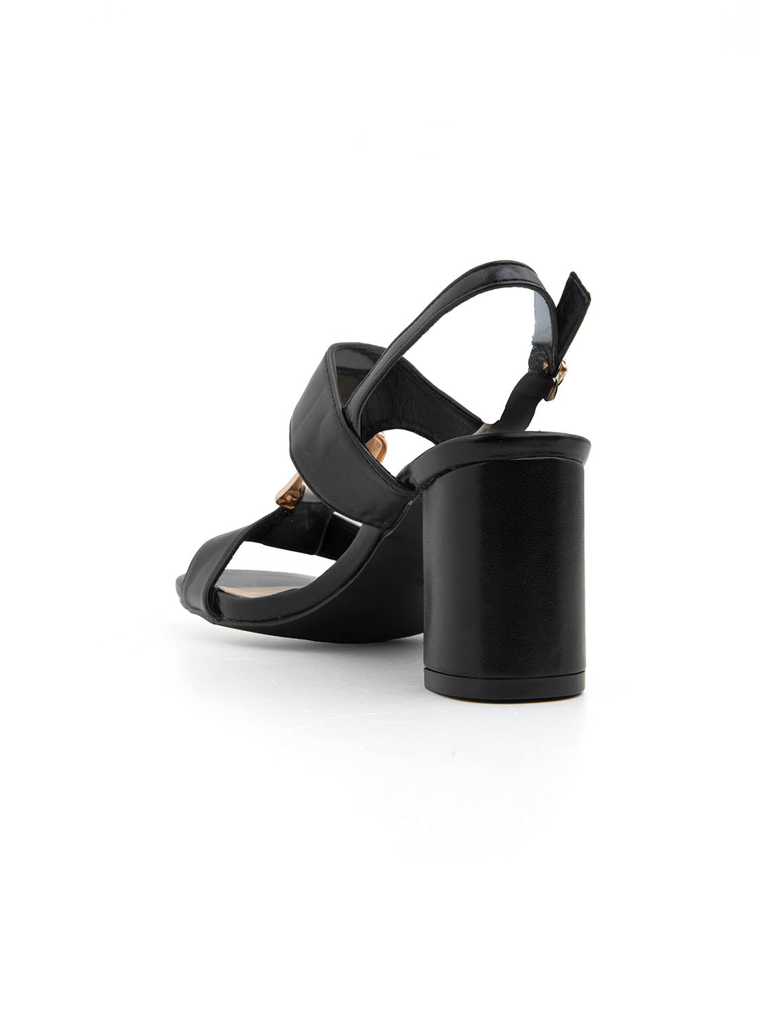Sandalo gold buckle con tacco quadrato - NERO