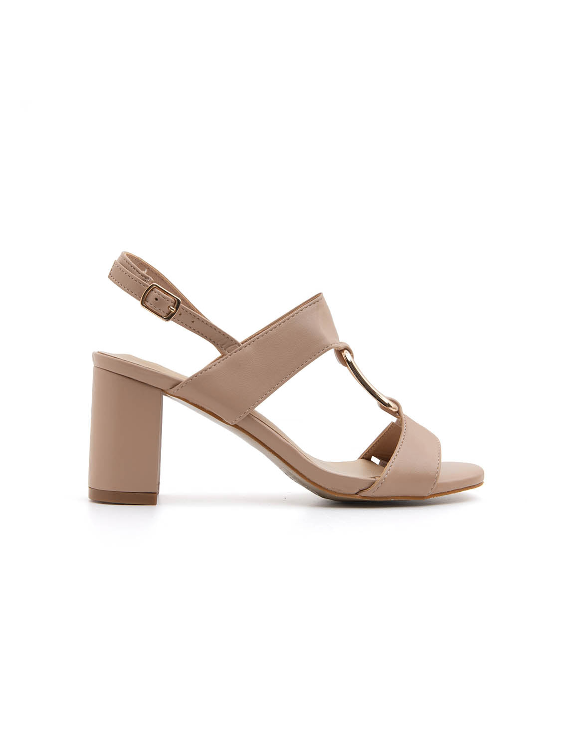 Sandalo gold buckle con tacco quadrato - NUDE