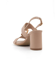 Gold buckle sandal with block heel - NUDE