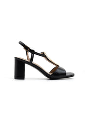 Patent leather sandal with gold accessory - BLACK