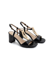 Patent leather sandal with gold accessory - BLACK