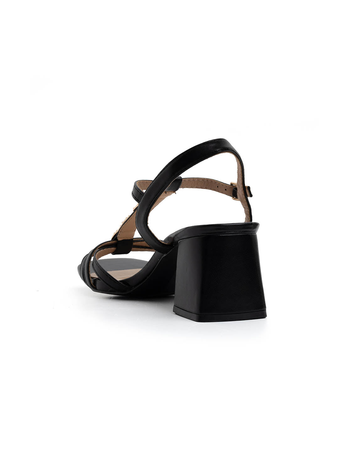 Sandalo golden frame con tacco quadrato - NERO
