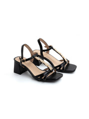 Golden frame sandal with block heel - BLACK