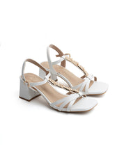 Golden frame sandal with block heel - WHITE