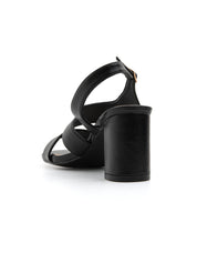 Heeled sandal with wide heel and sculpt strap - BLACK
