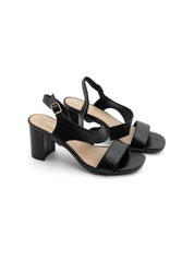 Heeled sandal with wide heel and sculpt strap - BLACK