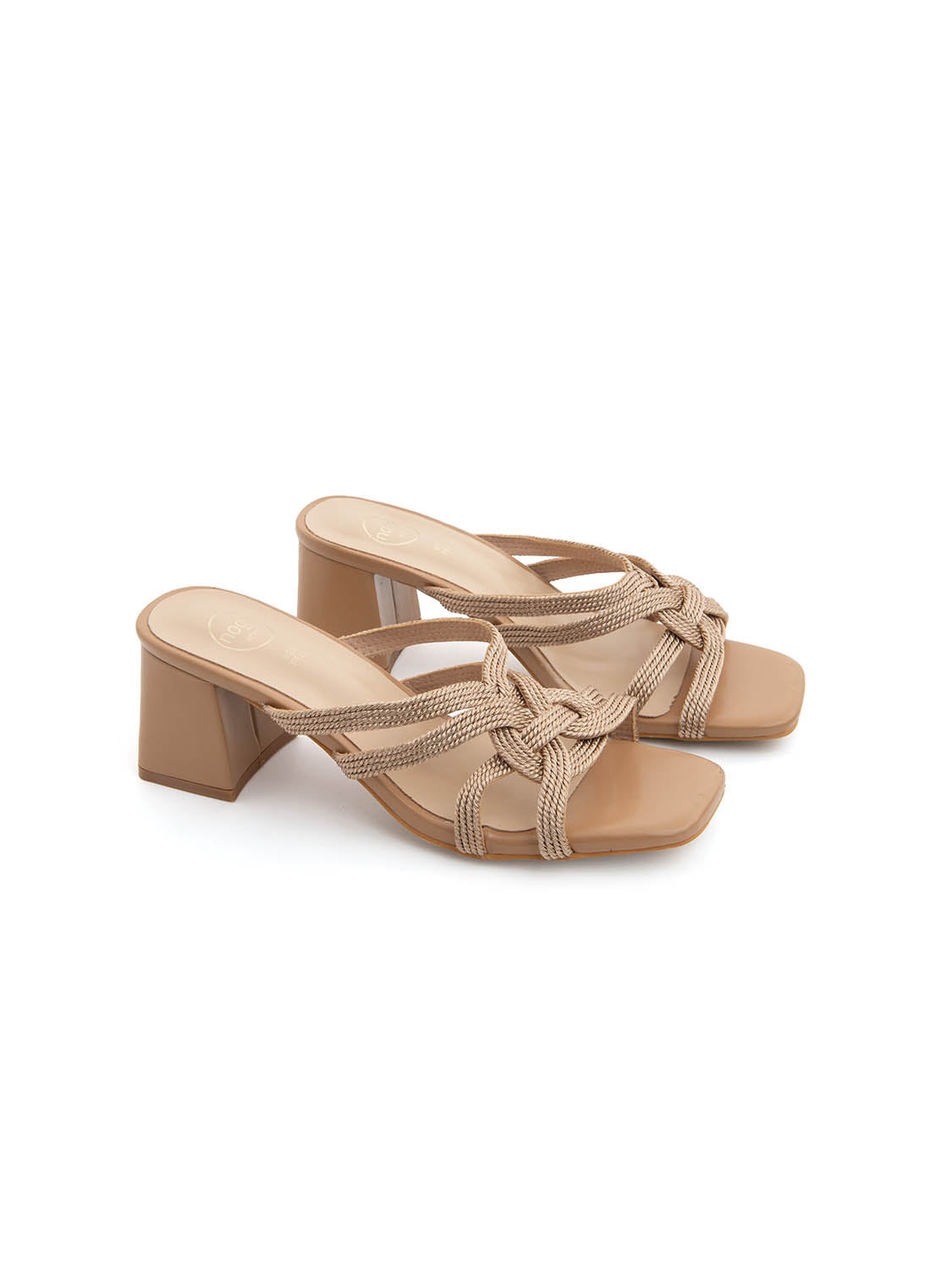 Mules with glow straps and block heel - KHAKI