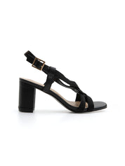 Sandals with criss-cross straps and block heel - BLACK