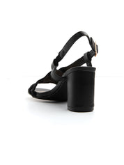 Sandals with criss-cross straps and block heel - BLACK