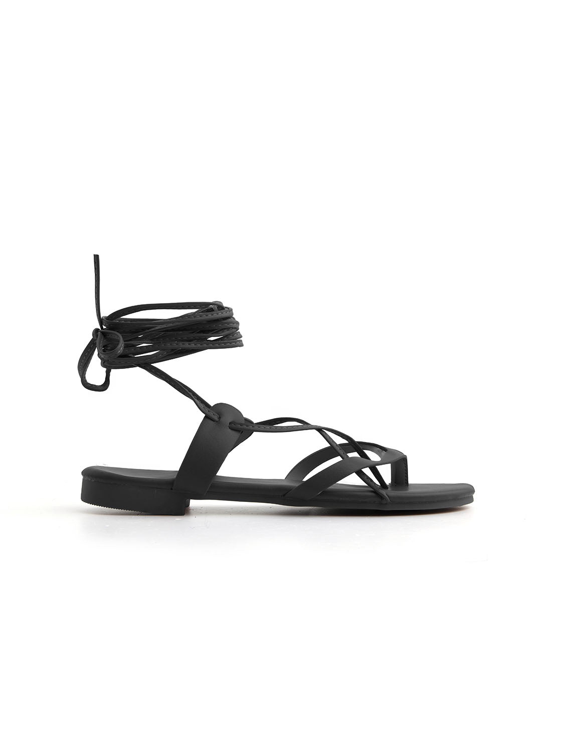 Flat lace-up sandal - BLACK