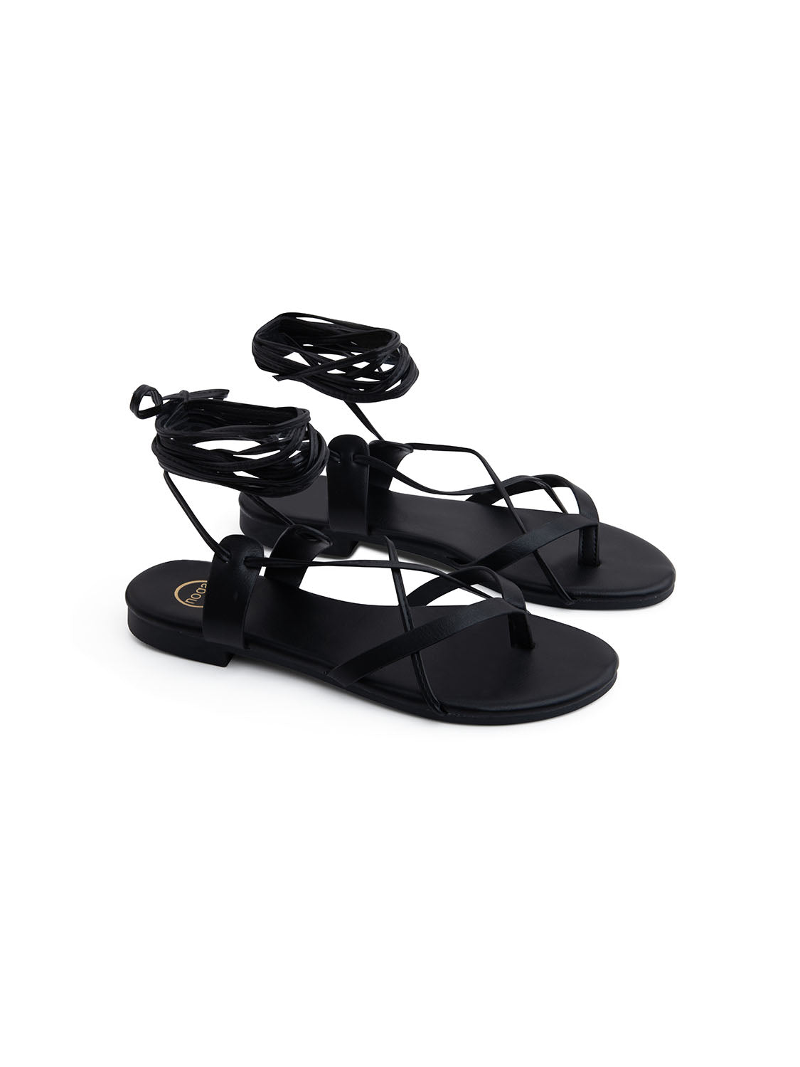Flat lace-up sandal - BLACK