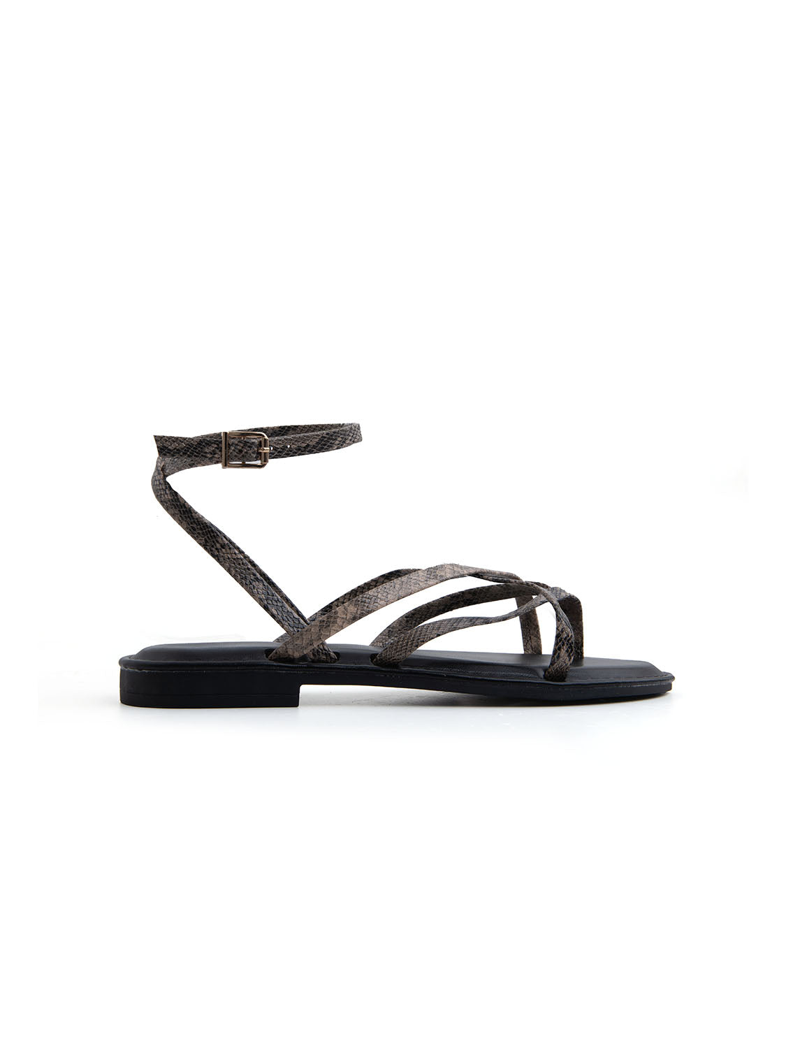 Flat sandal with interwoven straps - BLACK