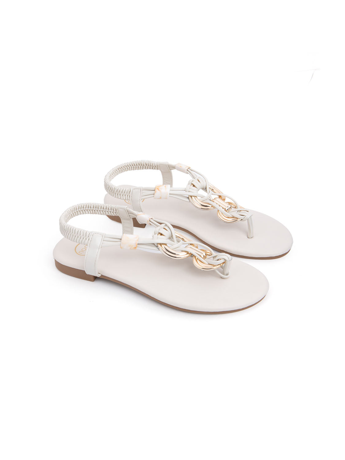 Flat sandal with gold detail - BEIGE