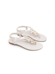 Flat sandal with gold detail - BEIGE
