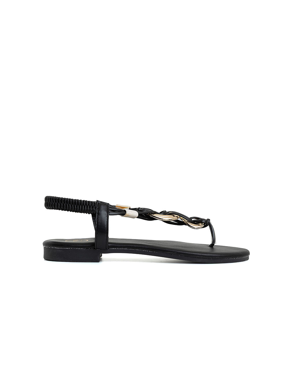 Flat sandal with gold detail - BLACK