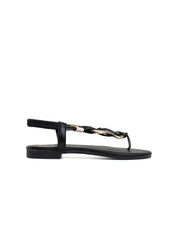 Flat sandal with gold detail - BLACK