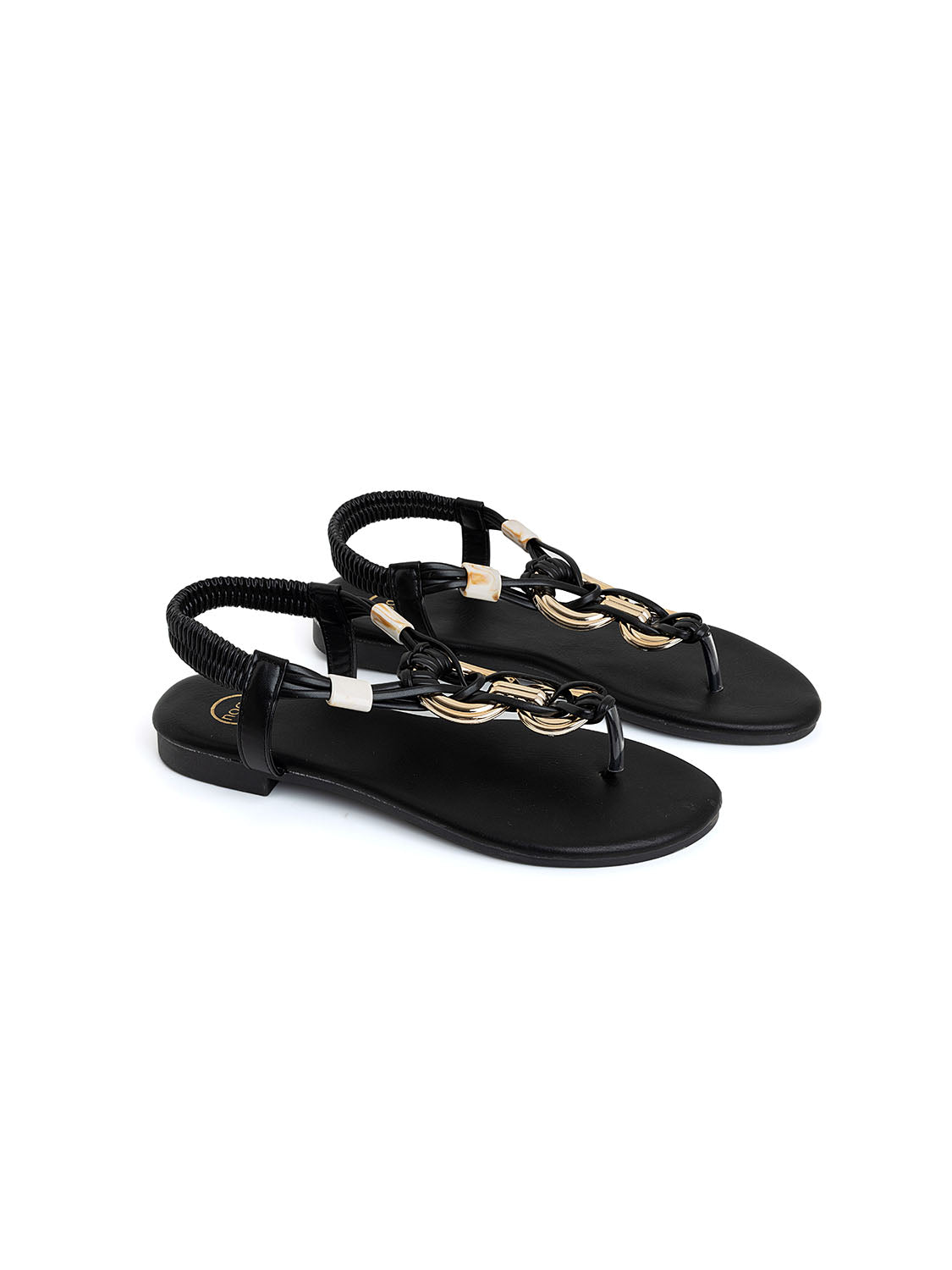 Flat sandal with gold detail - BLACK