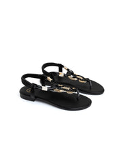 Flat sandal with gold detail - BLACK