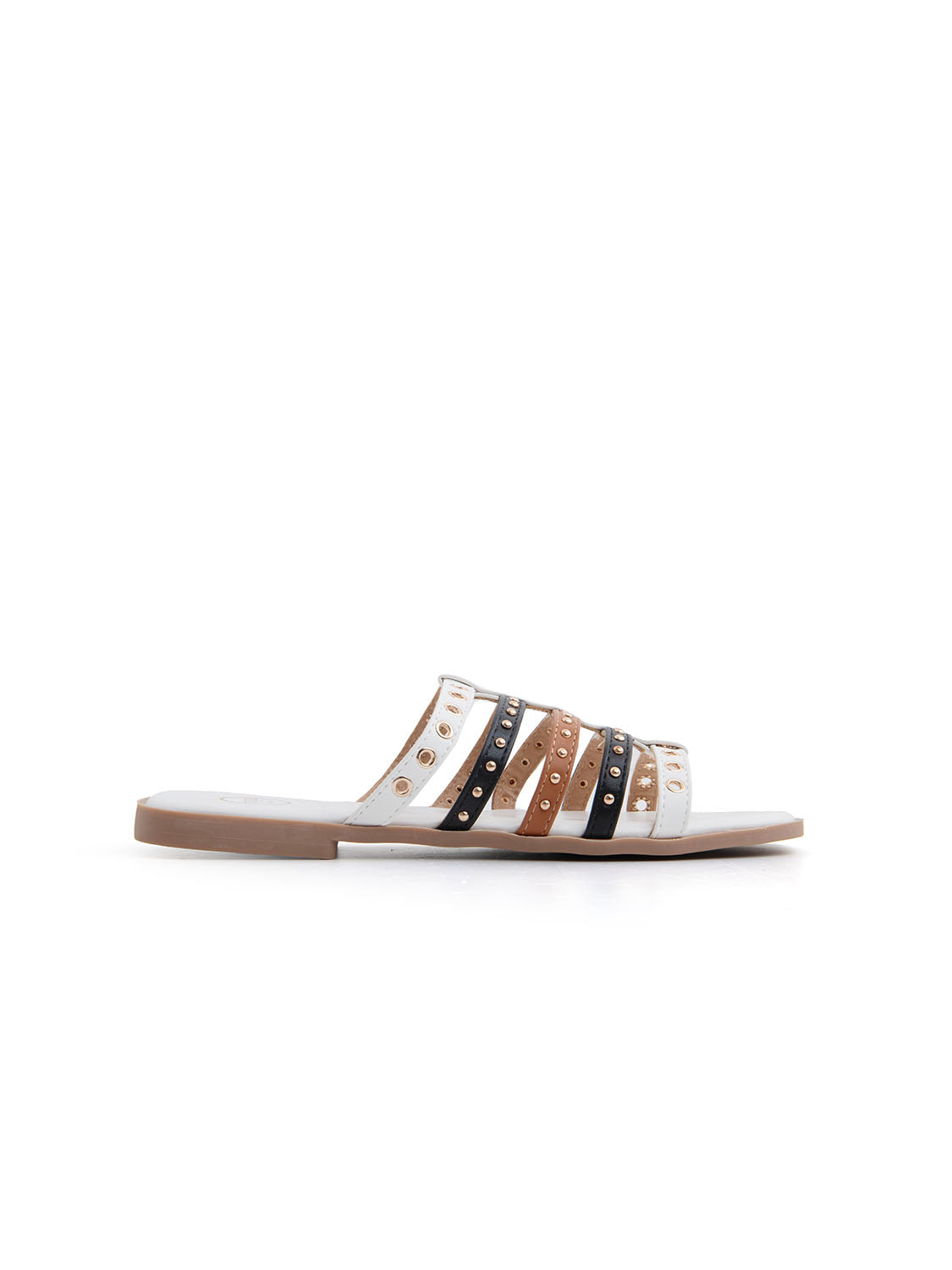 Ciabatta flat tricolor con occhielli - BEIGE