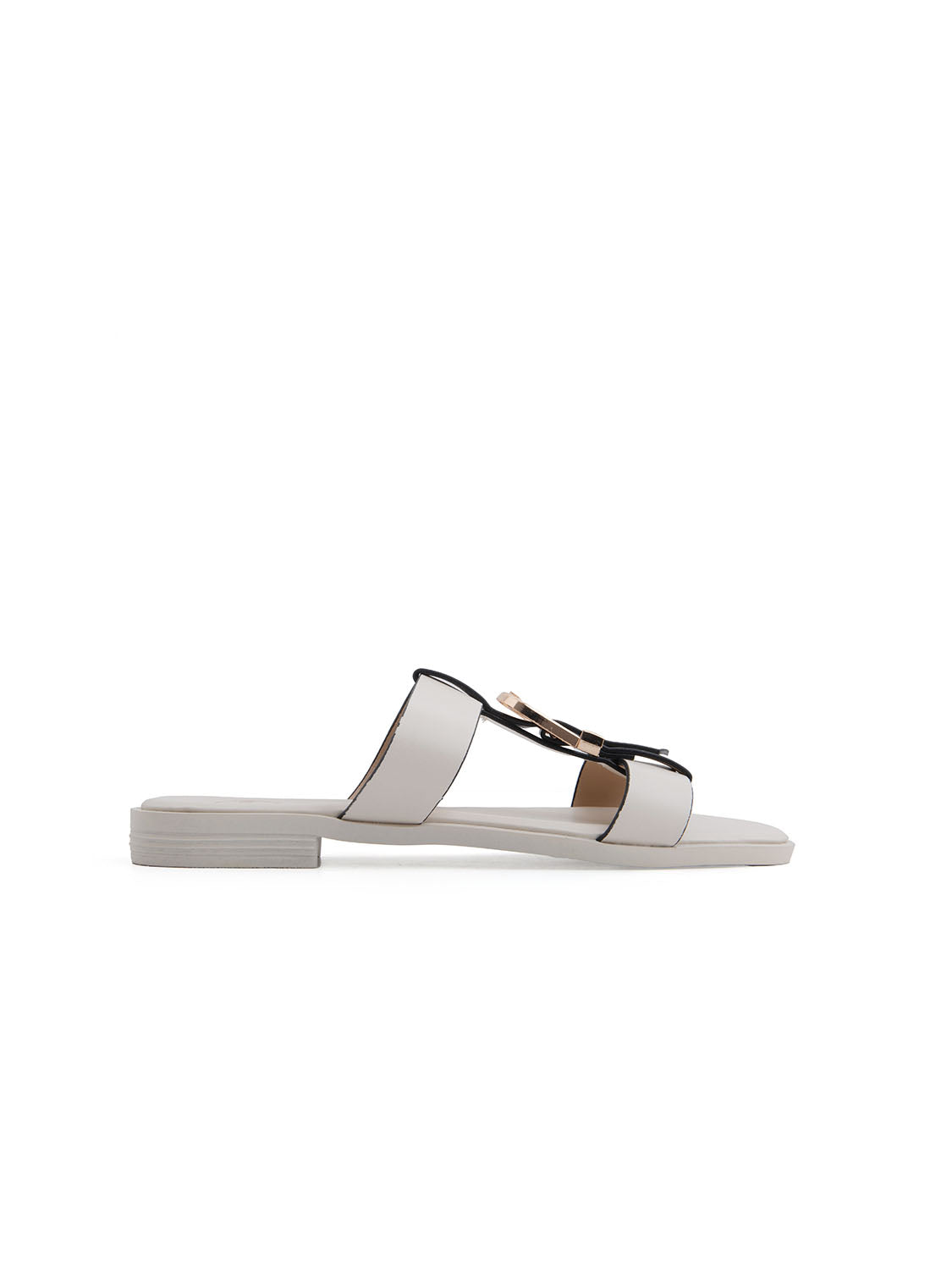 Ciabatta con maxi fibbia oro - BEIGE