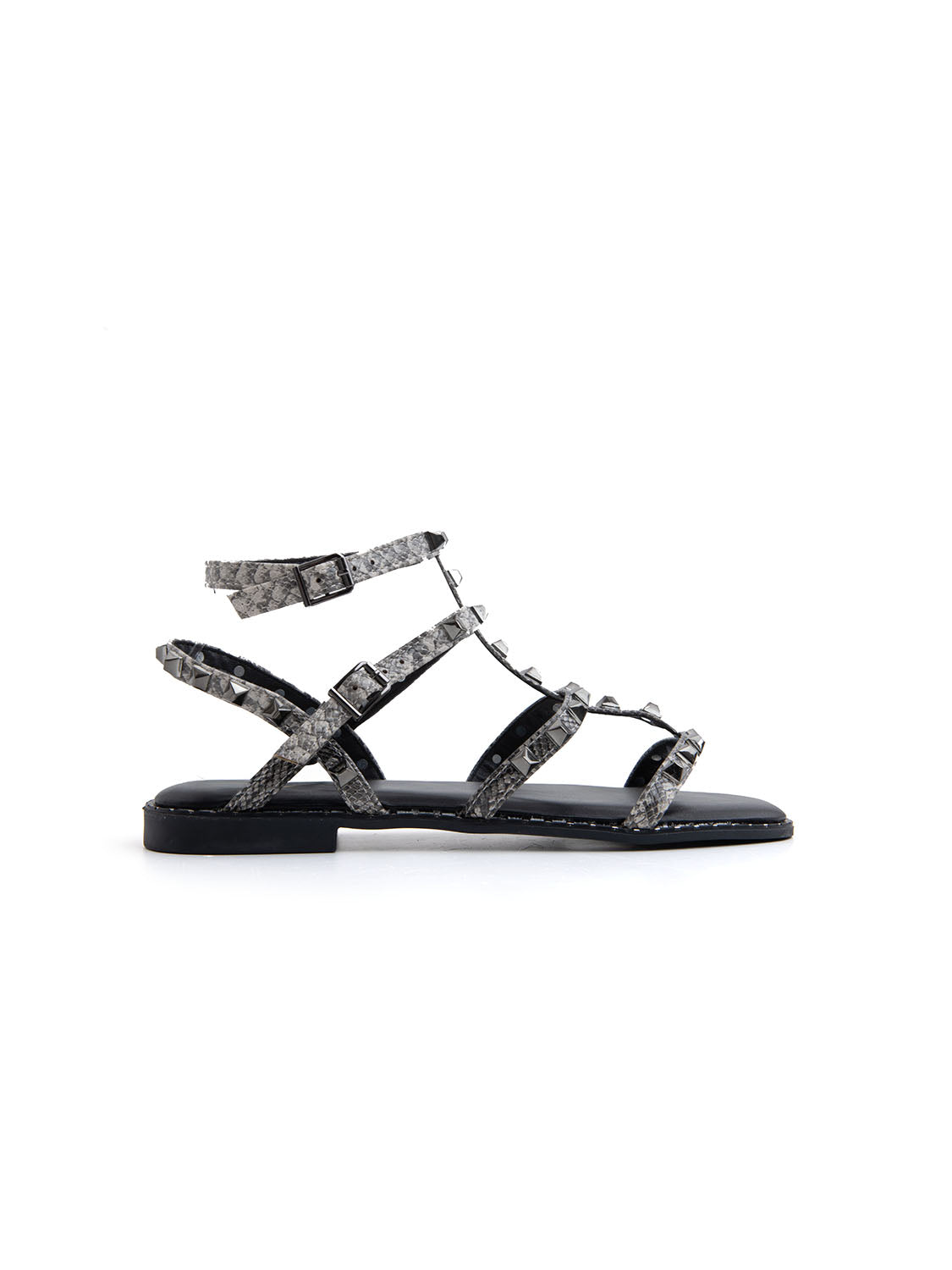 Sandalo flat con pietre noir - NERO