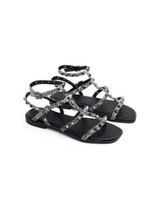 Flat sandal with black stones - BLACK