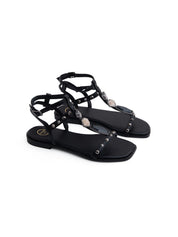 Gladiator sandal with bezels and stones - BLACK