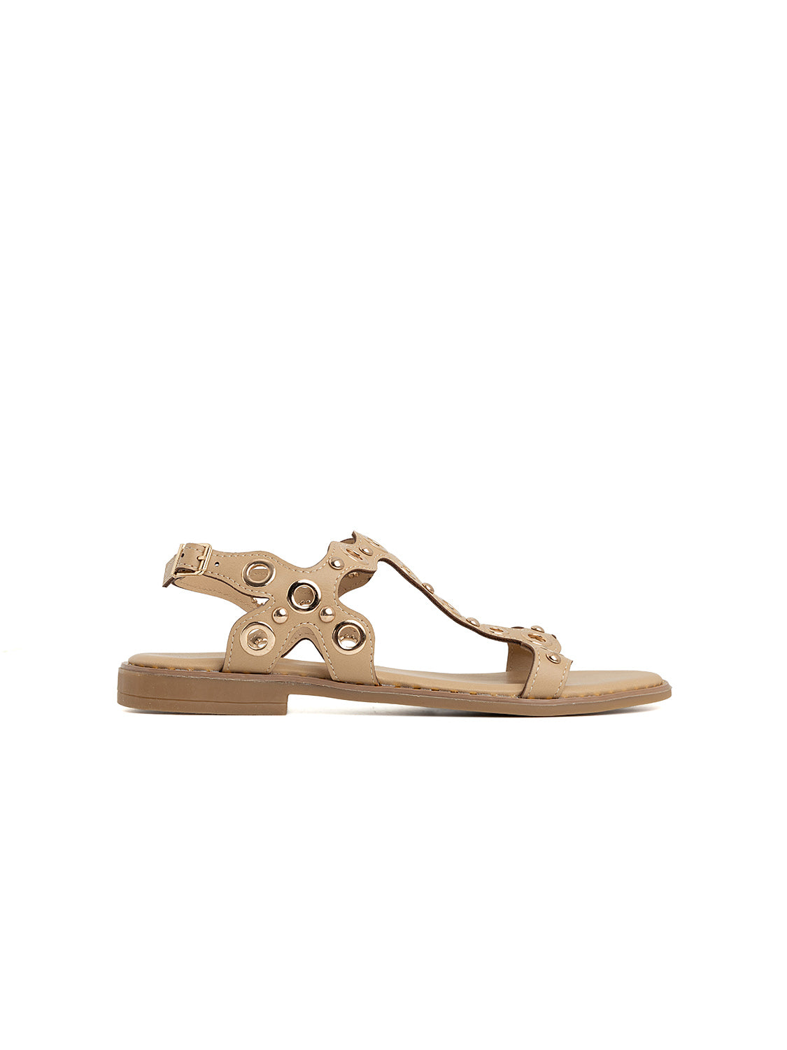 Sandalo flat con borchie traforate - BEIGE